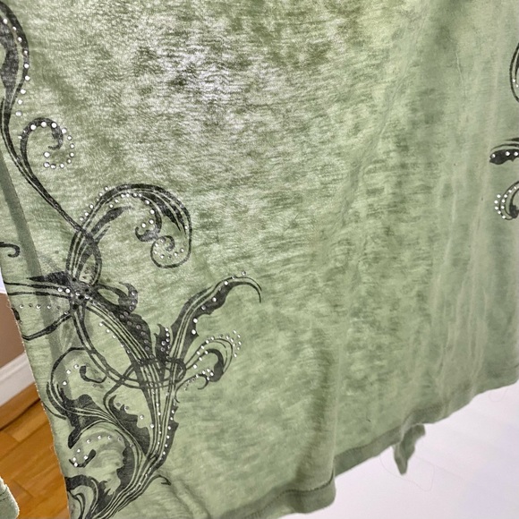 Pink Cattlelac, Green, Long Sleeve, Rhinestone TShirt, Boho Style - Picture 6 of 6